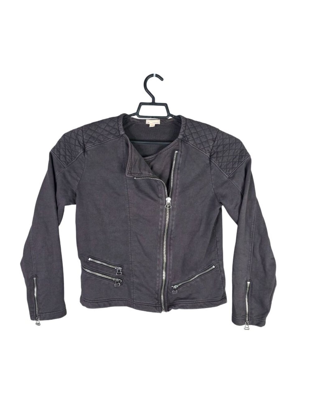 Womens Gap Charcoal Gray Quilted Moto Jacket Cotton Blend Asymmetric Zipper L